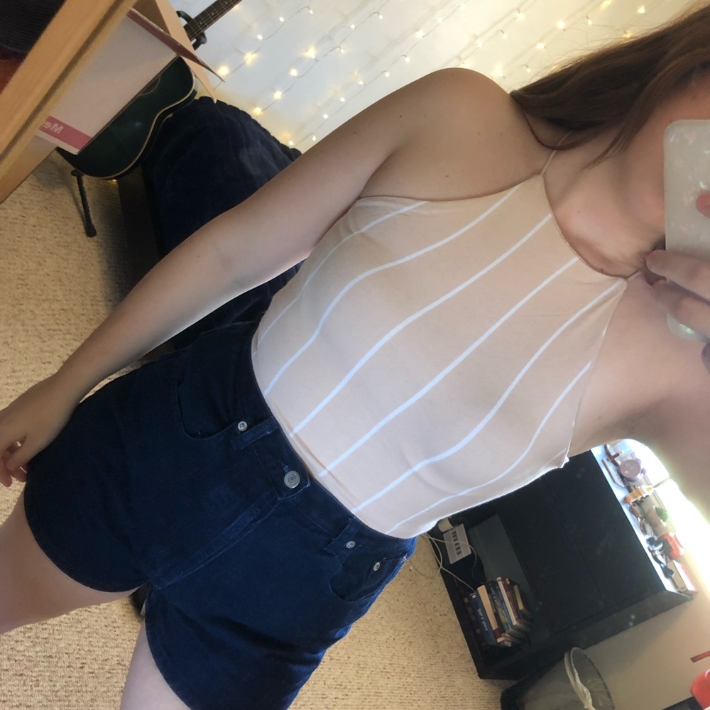 nude with white stripes cropped tank top